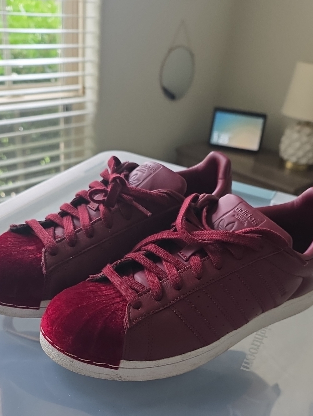 Adidas Maroon Velvet Shelltoe Sneakers SZ 9